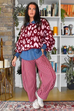 Big Softie Leopard Roo Knit Burgundy & Rose